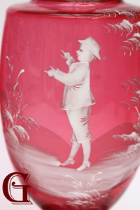 cranberry glass Mary Gregory vase detail